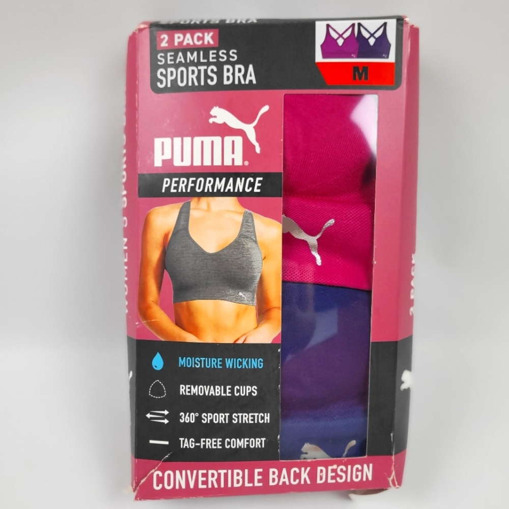 Puma Women's Medium Seamless Sports Bra 2 Pack Pink Blue